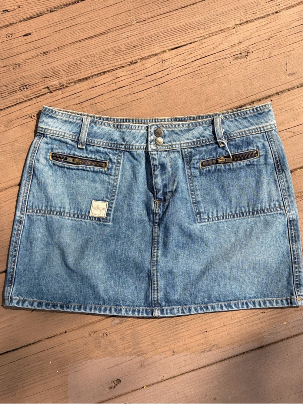 Vintage y2k Bongo Utility Style Denim Mini Skirt with Zip Pockets